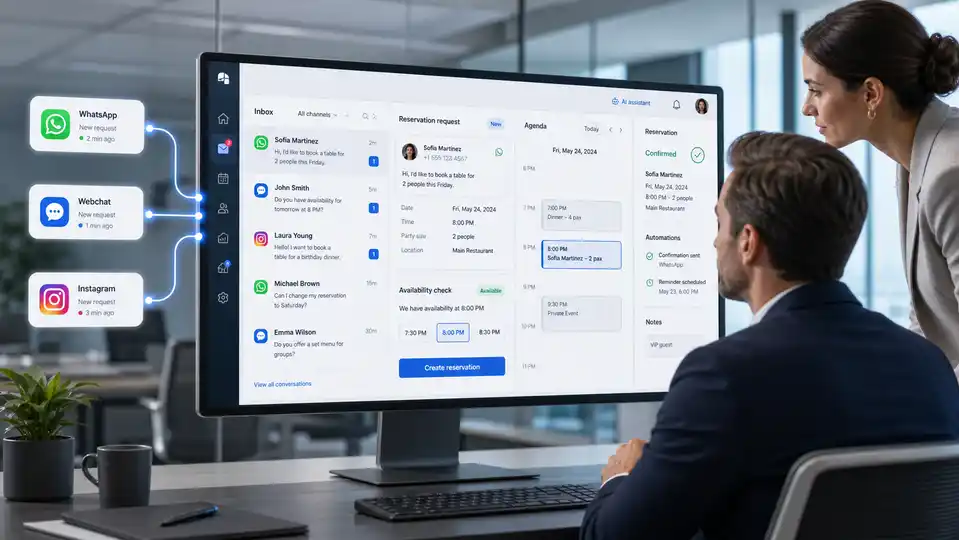 Business managing bookings with AI across connected communication channels